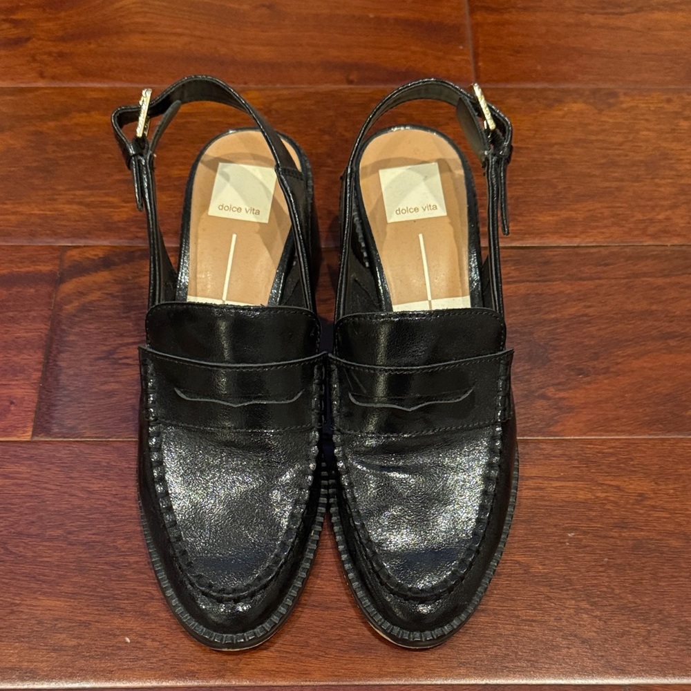 Dolce Vita Black Leather Slingback Penny Loafers